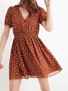 Madewell Women’s Summer Poka Dot Rust Dress - Size Medium